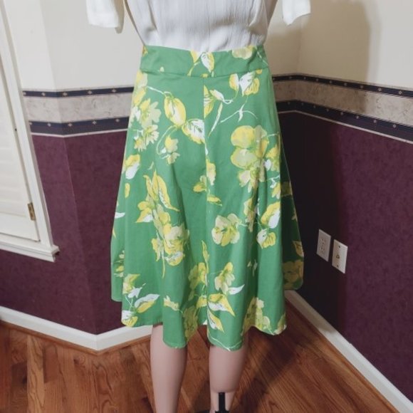VINTAGE ST. JOHNS BAY TROPICAL GREEN AUDREY FLORAL A-LINE SKIRT SIZE 4 NWT - Picture 4 of 8